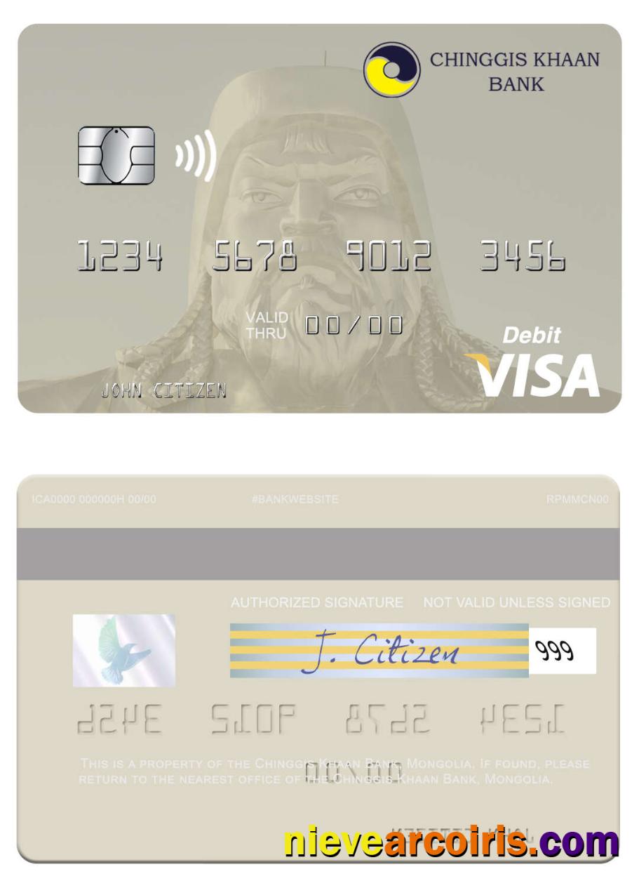 Mongolia Chinggis Khaan Bank visa debit card